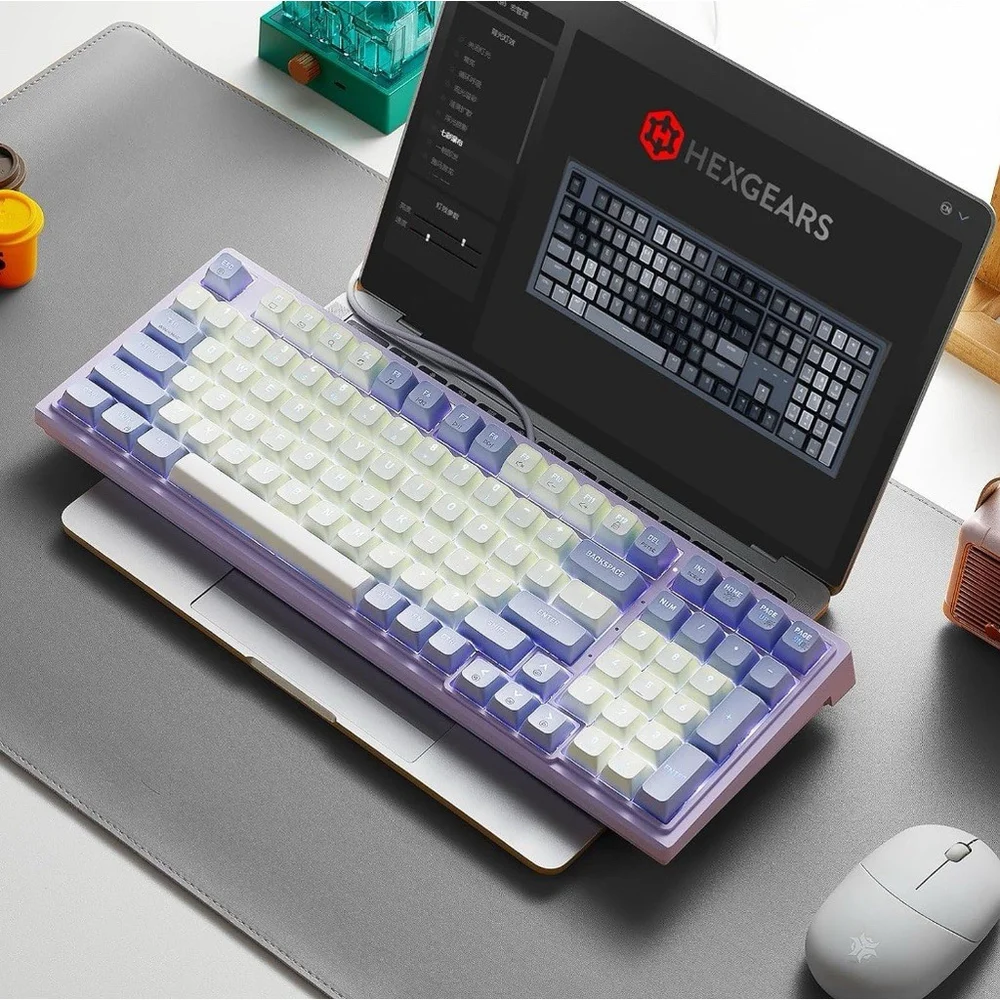 Hexgears Purple Rain M4 Mechanical Keyboard, 99 Keys•Purple/wht•Wired, Backlight